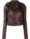 RICK OWENS RICK OWENS BELTED BIKER JACKET - BROWN