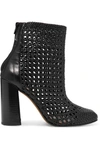 SOULIERS MARTINEZ SARDAIGNE WOVEN LEATHER ANKLE BOOTS