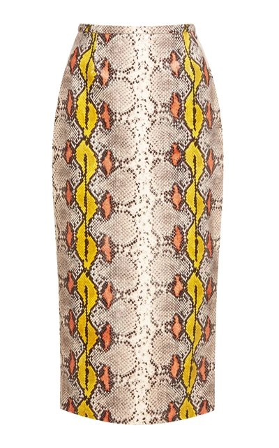 Rochas Python-print Leather Pencil Skirt