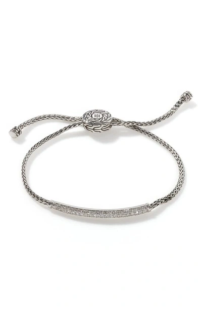 John Hardy Sterling Silver Classic Chain Pave Diamond Pull-through Mini Chain Bracelet In White/silver