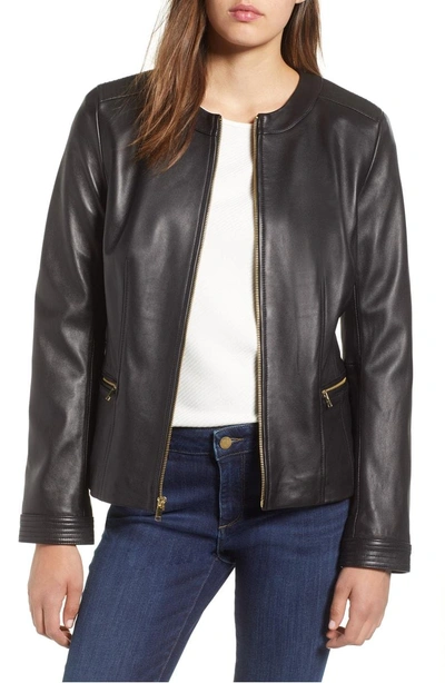 Cole Haan Smooth Lambskin Leather Jacket In Black