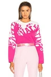 VALENTINO VALENTINO LOGO WAVES SWEATER IN PINK ORCHID & IVORY,VENT-WK13
