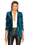 Saint Laurent Crinkled Velvet One-button Blazer In Blue