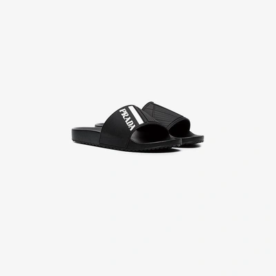 Prada Men's Logo Rubber Slide Sandals In Black,white,red