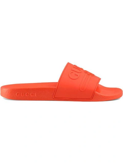 Gucci Logo Rubber Slide Sandal In Yellow