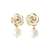 Poporcelain Golden White Cloud Rose Pearl Drop Earrings