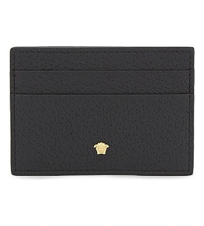 Versace Mini Medusa Grained Leather Card Holder In Black Gold