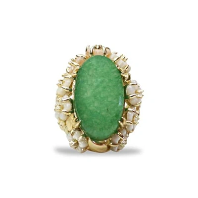 Bellus Domina Gold Plated Green Aventurine Cocktail Ring