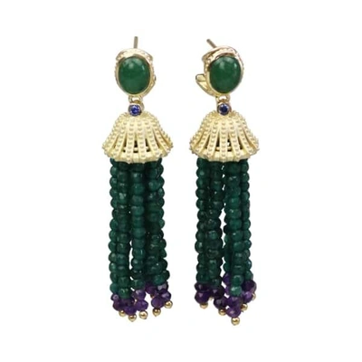 Bellus Domina Sterling Silver Green Agate Tassel Earrings