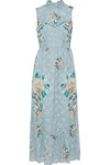 ANNA SUI ANNA SUI WOMAN FLORAL-PRINT SILK-BLEND FIL COUPÉ MIDI DRESS SKY BLUE,3074457345618923634