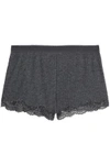 STELLA MCCARTNEY Lace-trimmed mélange ribbed-knit  pajama shorts,GB 14693524282984138