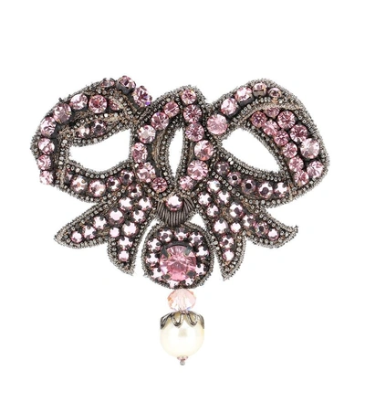 Gucci Crystal-embellished Bow Brooch In Pink