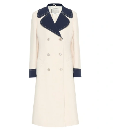 Gucci Double Breasted Bi Colour Wool Coat In Neutrals