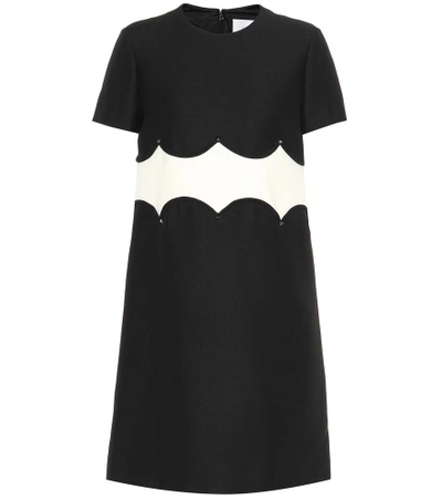 Valentino Short-sleeve Crepe-couture A-line Dress W/ Rockstud Waist In Black