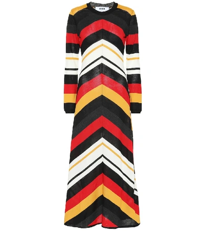 Msgm Chevron-striped Wool-blend Dress In Multicolor