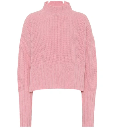 Msgm Destroyed Waffle Knit Sweater In Pink