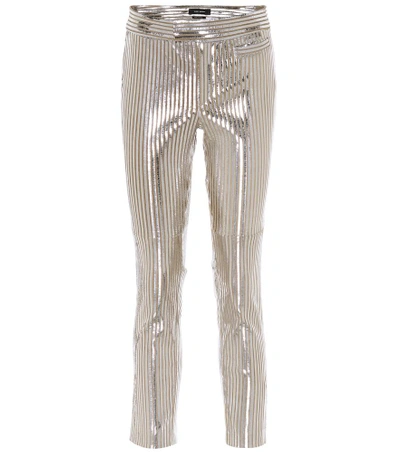 Isabel Marant Straight-leg Striped Metallic Leather Cropped Pants In Silver