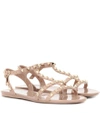 Valentino Rockstud Rubber Sandals In Poudre Color In Beige