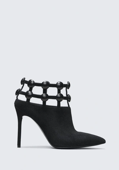 Alexander Wang Tina Suede Studded Grid Cage Booties In Black