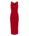 MUGLER Metal Detail Red Knit Midi Dress,KNITR267-1051-RED