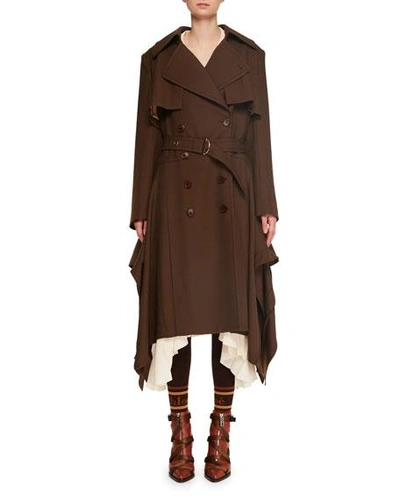 Chloé Double-breasted Belted Drape-side Wool Trench Coat In Brown