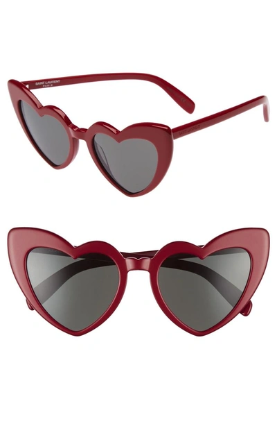 Saint Laurent Loulou Heart-shaped Acetate Sunglasses In Red,grey