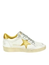 GOLDEN GOOSE BALL STAR SNEAKERS IN WHITE LEATHER WITH GLITTER DETAIL,10632994