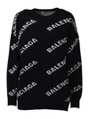 Balenciaga Black All Over Logo Paris Sweater In Black