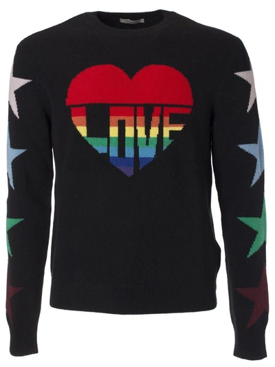 Valentino Love Intarsia Sweater In Black