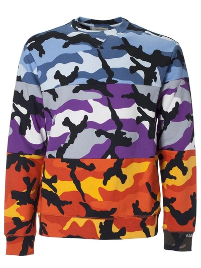 Valentino Men's Multicolor Pieced Camouflage Sweatshirt, Blue/pink In Multicolored