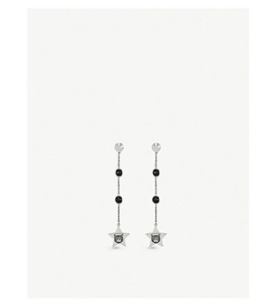 Gucci Blind For Love Cat-engraved Sterling Silver And Black Spinel Earrings