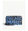 BURBERRY BLUE AND BLACK GRAFFITI PRINT ELMORE GRAINED LEATHER WALLET