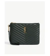 Saint Laurent Green Monogram Small Quilted Leather Pouch In Green