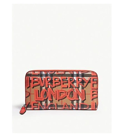 Burberry Vintage Check And Graffiti Print Wallet In Red