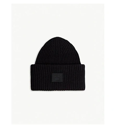 Acne Studios Pansy Face Knitted Wool Beanie In Black