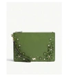 MICHAEL MICHAEL KORS MICHAEL KORS TRUE GREEN FLORAL EMBELLISHED LEATHER ZIPPED POUCH