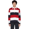 THOM BROWNE RED & WHITE FOUR BAR RELAXED POLO