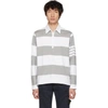 THOM BROWNE THOM BROWNE GREY AND WHITE FOUR BAR RELAXED POLO