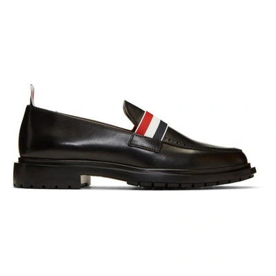 Thom Browne Grosgrain-trimmed Leather Penny Loafers In 001 Black