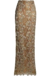 OSCAR DE LA RENTA OSCAR DE LA RENTA WOMAN METALLIC CORDED LACE MAXI SKIRT GOLD,3074457345618728905