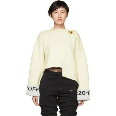 Off-white Knitted Logo Cuff Wool Blend Sweater In White