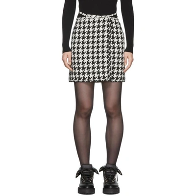 Off-white Houndstooth Wool-blend Wrap Mini Skirt In Black