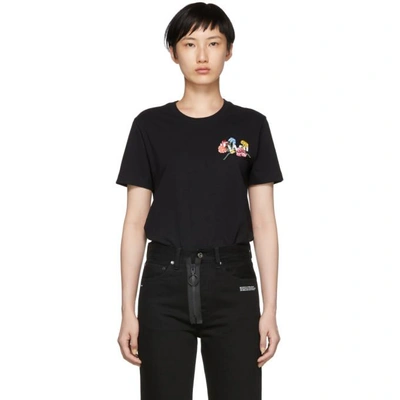 Off-white Floral Embroidered T-shirt In Black