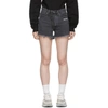 Off-white Frayed Printed Denim Shorts In Dk Grey