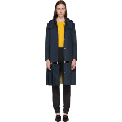 Thom Browne Low-slung Pleated Mackintosh Overcoat In Blue