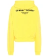 Off-white Yellow Logo Embroidered Cropped Long Sleeve Cotton Hoodie In Yellow