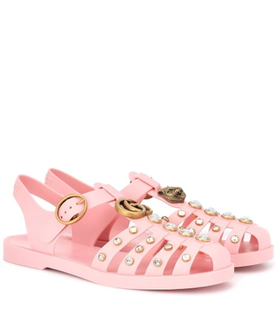 Gucci Marmont Crystal Embellished Fisherman Sandal In Pink