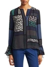 DEREK LAM 10 CROSBY Floral Patchwork-Print Silk Blouse