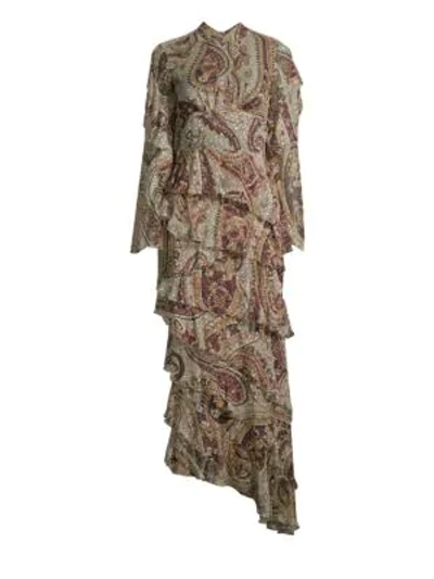 Etro Paisley Tier Ruffle Midi Gown In Print