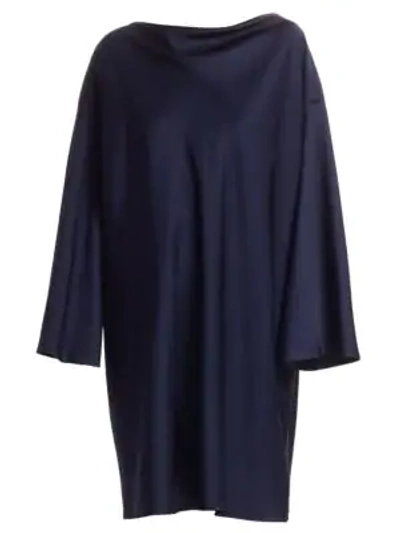 The Row Harper High-neck Long-sleeve Shift Dress In Midnight Blue
